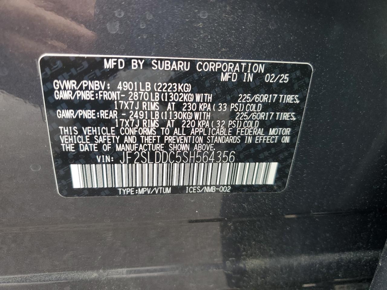 2025 Subaru Forester Premium VIN: JF2SLDDC5SH564356 Lot: 64316515