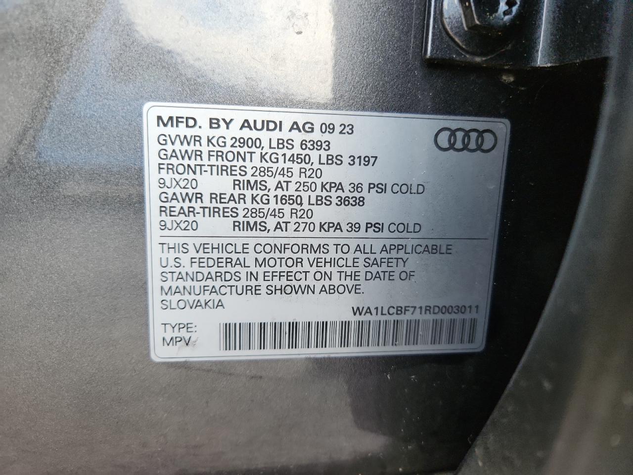 2024 Audi Q7 Premium Plus VIN: WA1LCBF71RD003011 Lot: 63557885