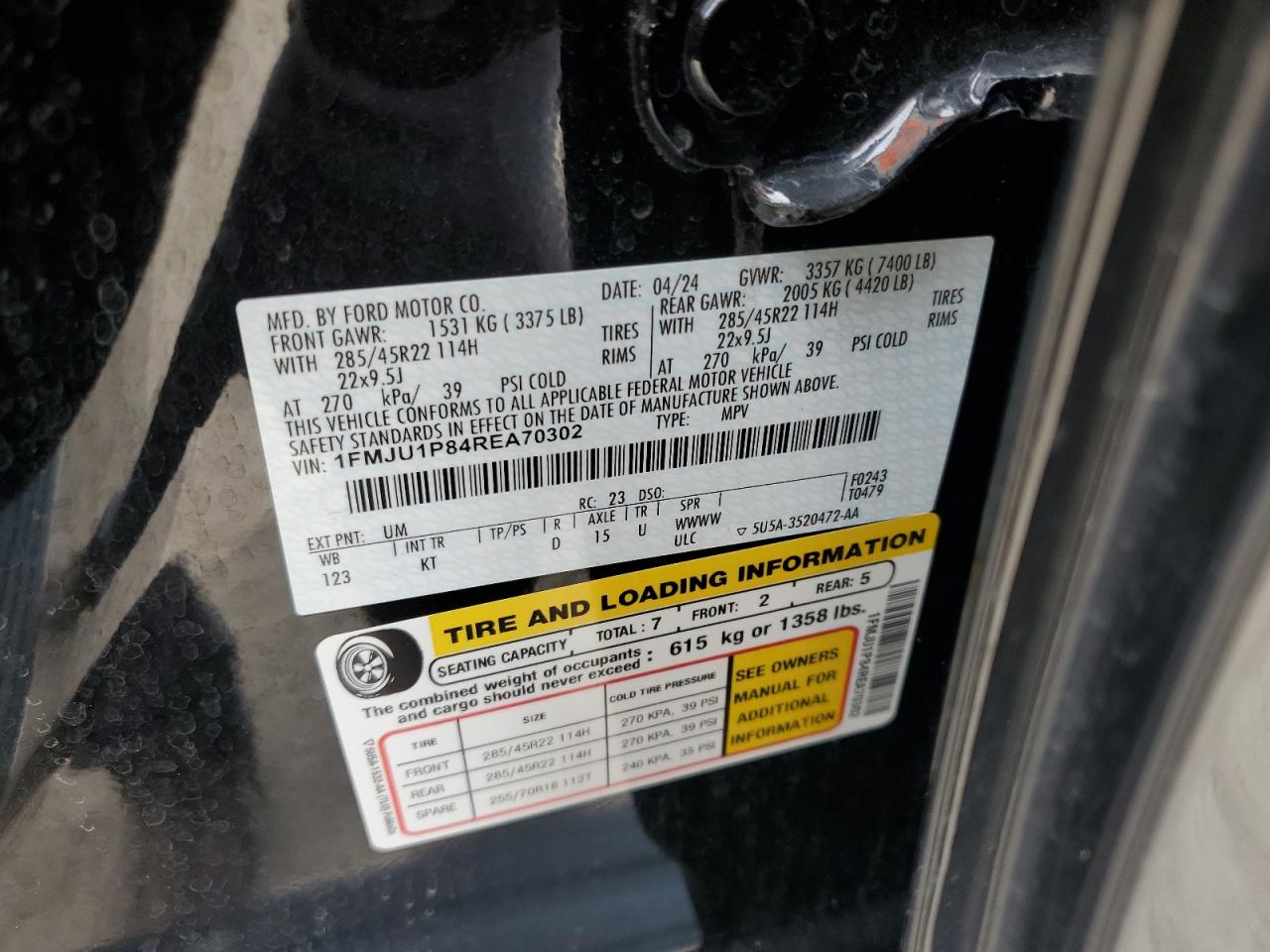 2024 Ford Expedition King Ranch VIN: 1FMJU1P84REA70302 Lot: 65176775