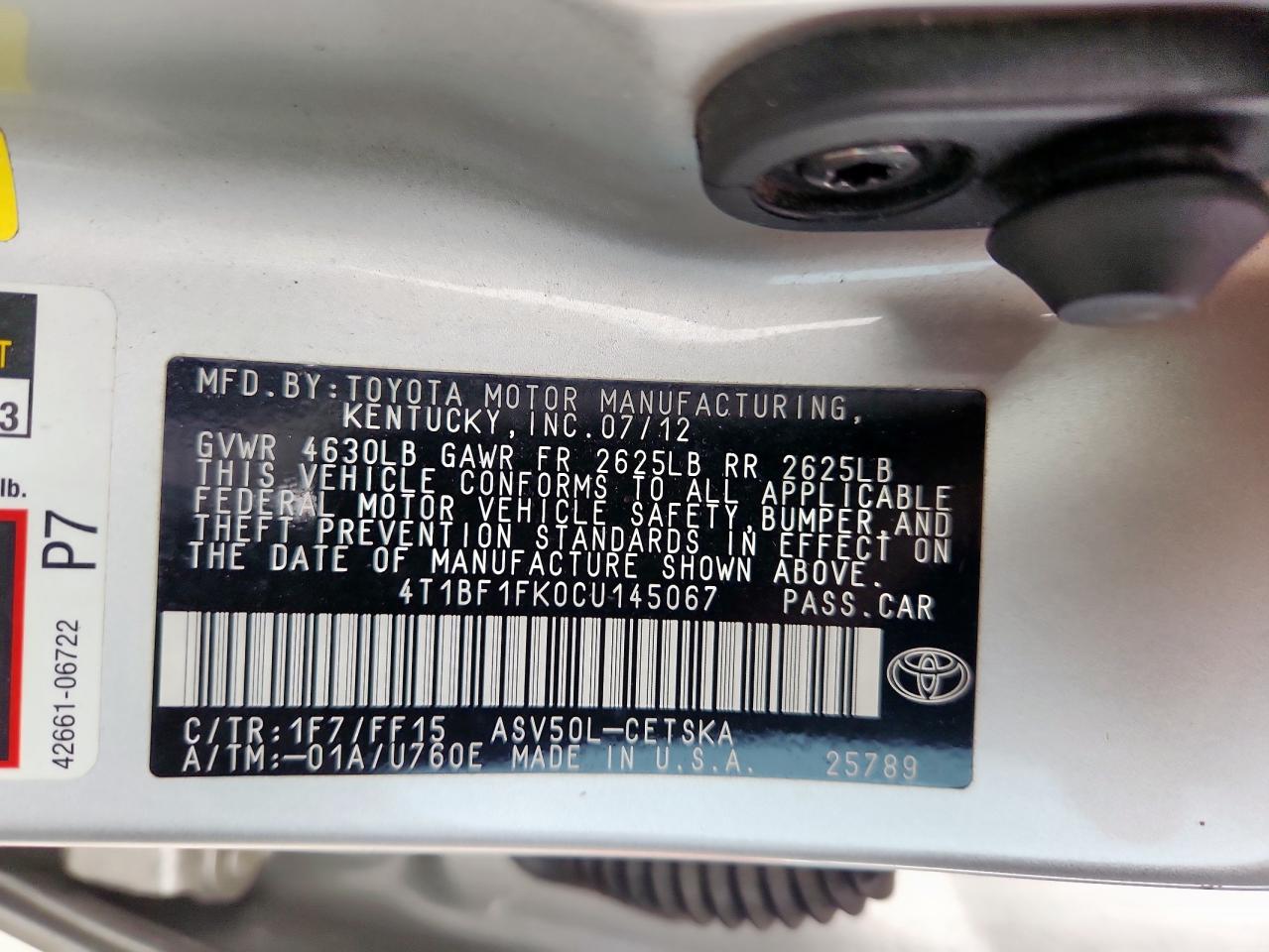 4t1bf1fk0cu145067 4T1BF1FK0CU145067 2012 Toyota Camry Base