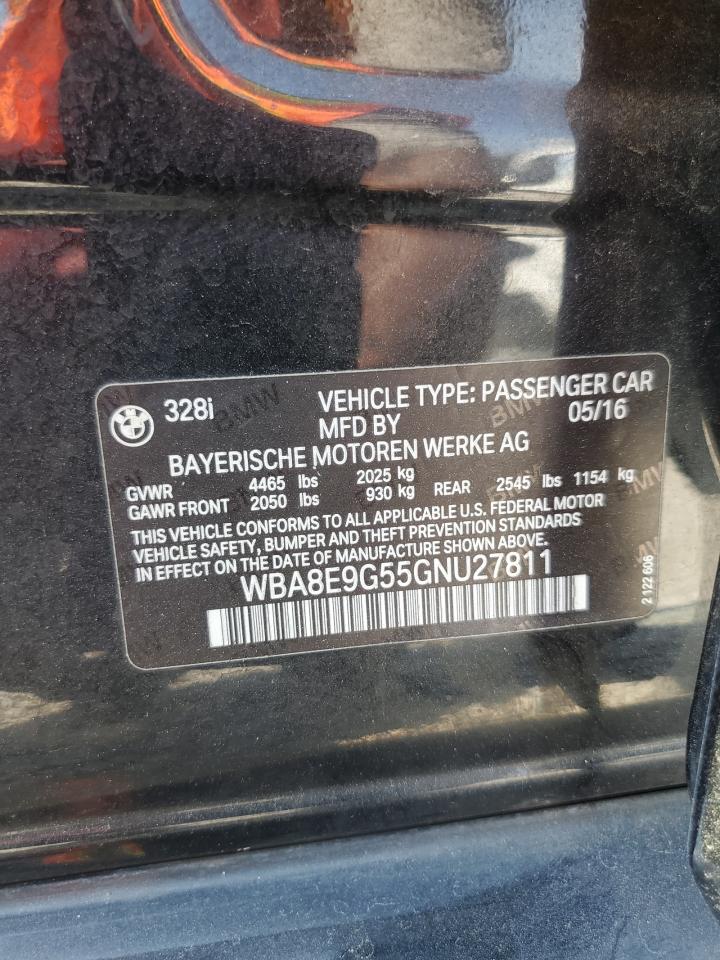 2016 BMW 328 I Sulev VIN: WBA8E9G55GNU27811 Lot: 63488255