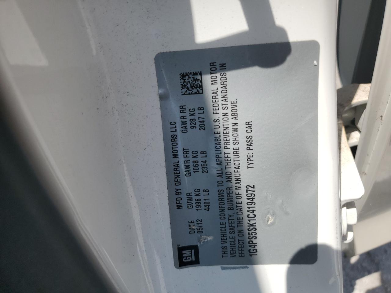 2012 Buick Verano VIN: 1G4PS5SK1C4194972 Lot: 64178005