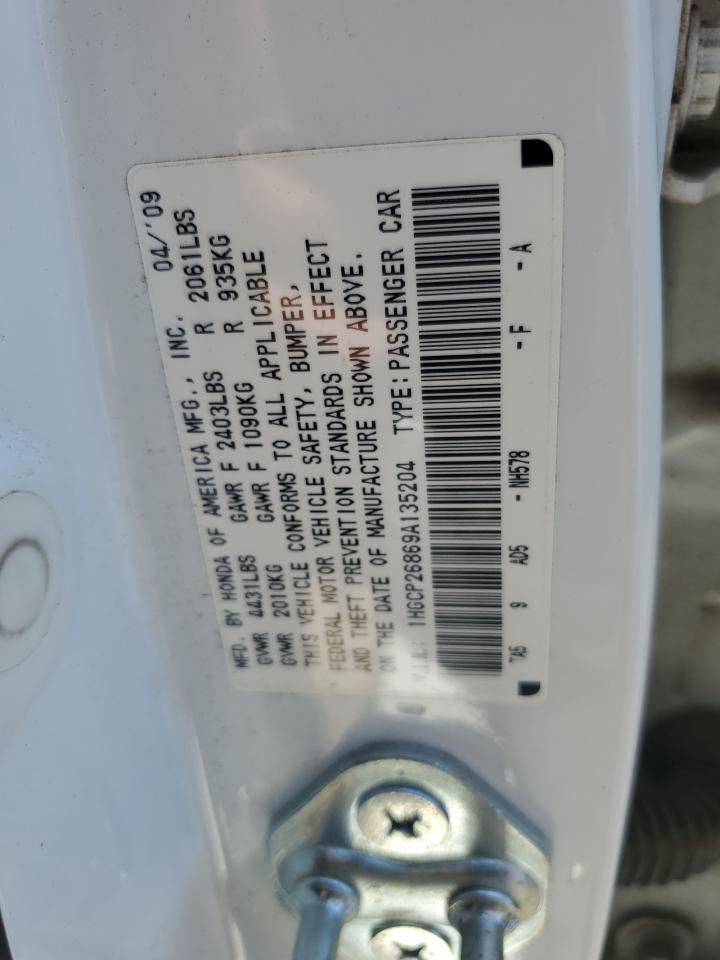 2009 Honda Accord Exl VIN: 1HGCP26869A135204 Lot: 64370125