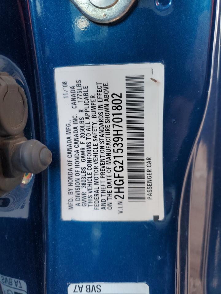 2009 Honda Civic Si VIN: 2HGFG21539H701802 Lot: 65423895