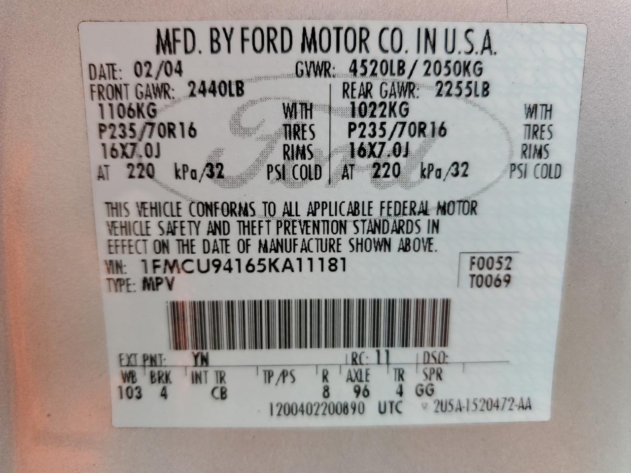 2005 Ford Escape Limited VIN: 1FMCU94165KA11181 Lot: 62880725