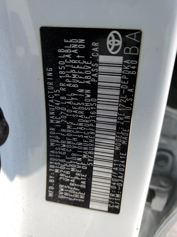 2015 Toyota Corolla L VIN: 5YFBURHE8FP316150 Lot: 64264375