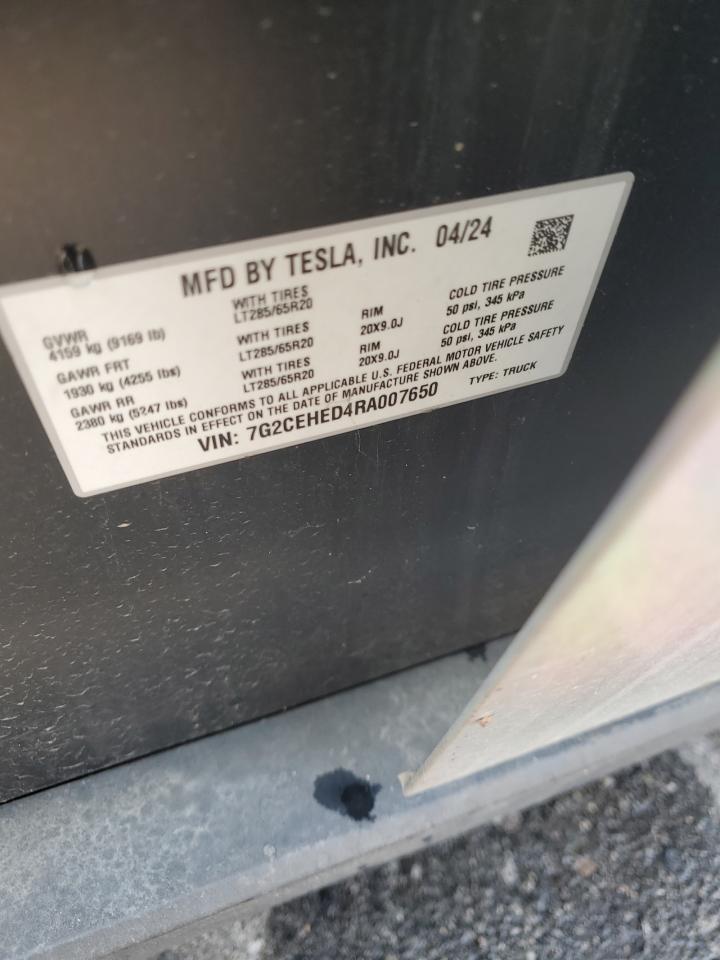 2024 Tesla Cybertruck VIN: 7G2CEHED4RA007650 Lot: 64136015