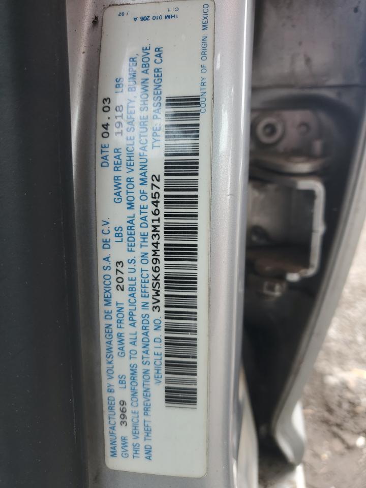 2003 Volkswagen Jetta Gls VIN: 3VWSK69M43M164572 Lot: 64549075