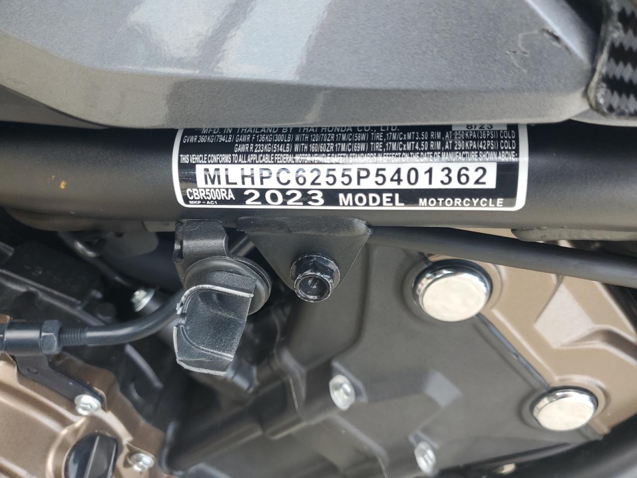 2023 Honda Cbr500 Ra VIN: MLHPC6255P5401362 Lot: 64808105