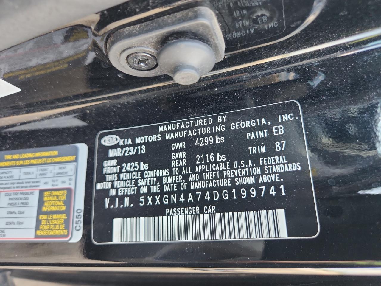2013 Kia Optima Ex VIN: 5XXGN4A74DG199741 Lot: 66712535