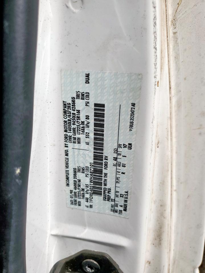 1998 Ford Econoline E450 Super Duty Cutaway Van Rv VIN: 1FDXE40S1WHA87101 Lot: 63826415