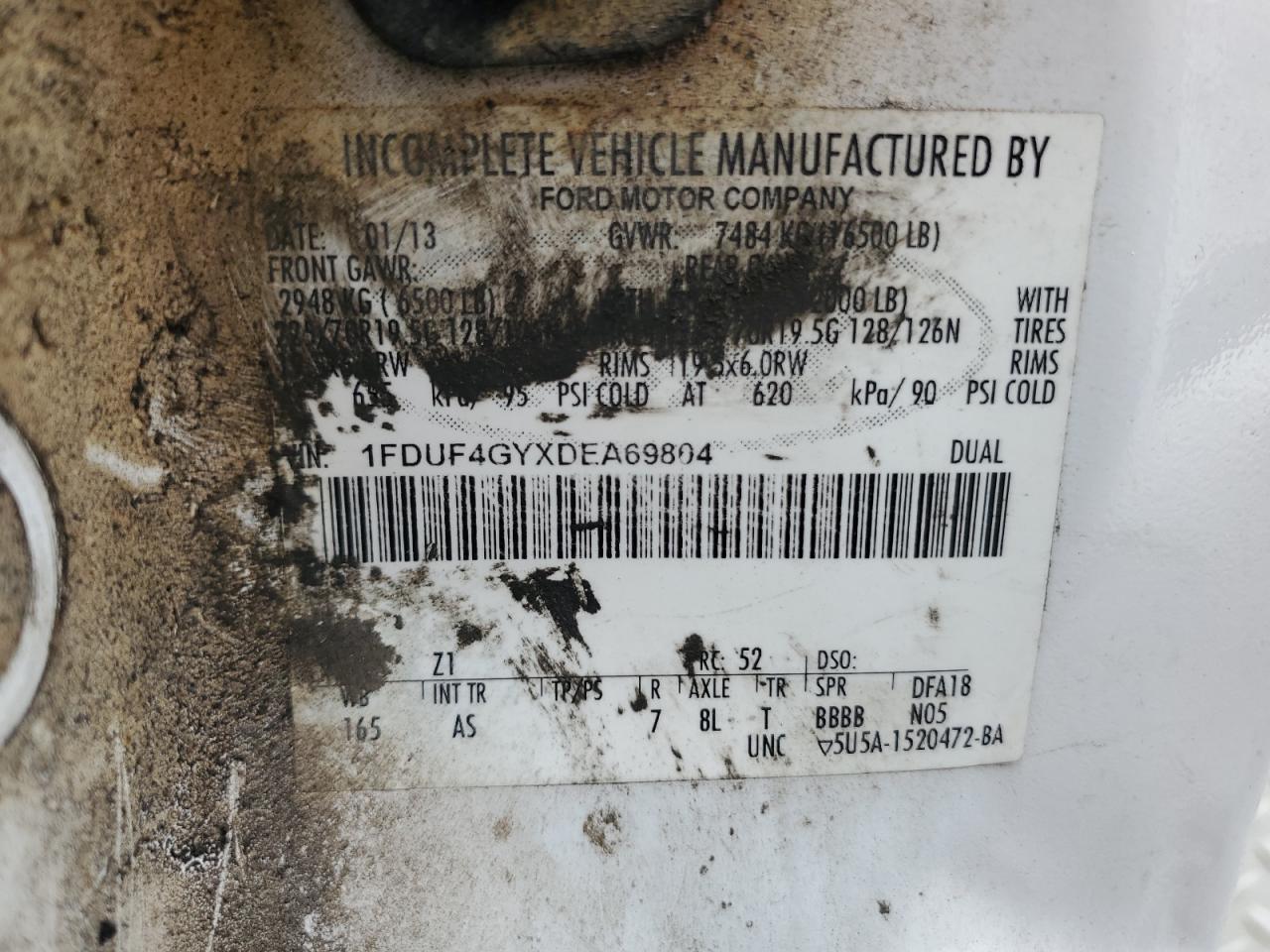 2013 Ford F450 Super Duty VIN: 1FDUF4GYXDEA69804 Lot: 64409735