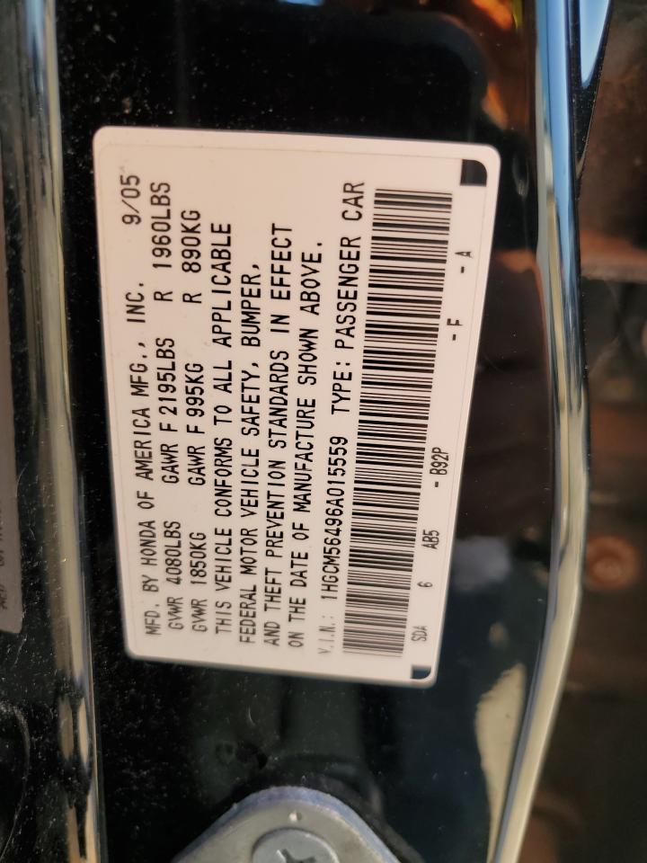 2006 Honda Accord Lx VIN: 1HGCM56496A015559 Lot: 64740725