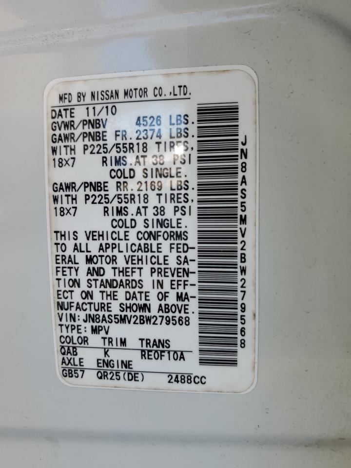 2011 Nissan Rogue S VIN: JN8AS5MV2BW279568 Lot: 66305055