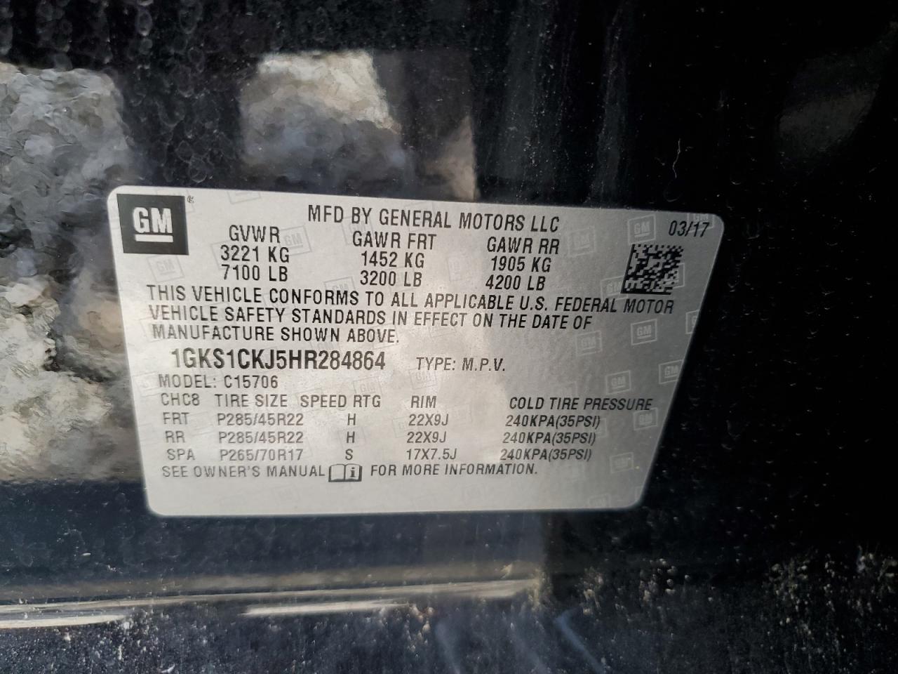 2017 GMC Yukon Denali VIN: 1GKS1CKJ5HR284864 Lot: 63690805