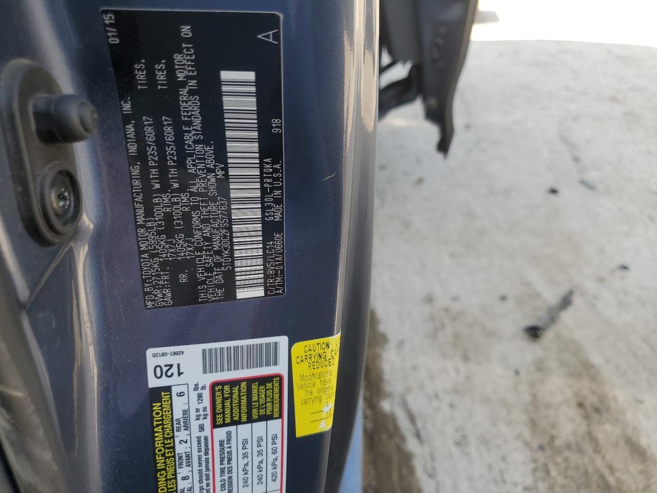 5tdyk3dc2fs577637 5TDYK3DC2FS577637 2015 Toyota Sienna Xle