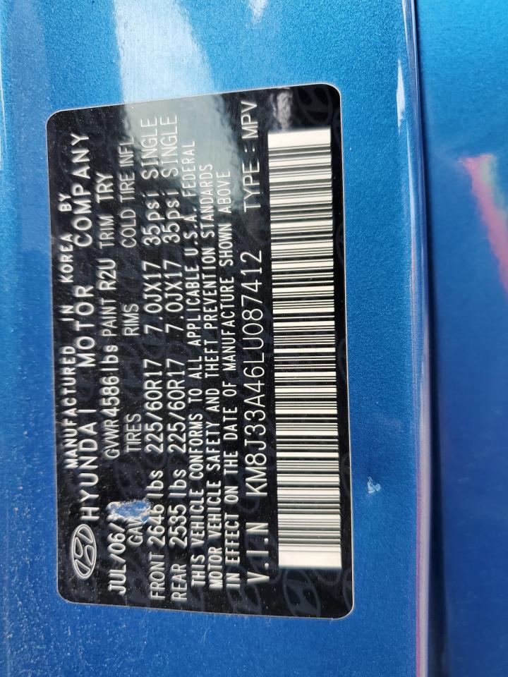 2020 Hyundai Tucson Limited VIN: KM8J33A46LU087412 Lot: 64636125