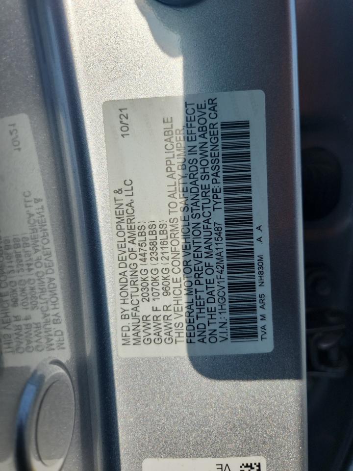 2021 Honda Accord Sport Se VIN: 1HGCV1F42MA115487 Lot: 64967235
