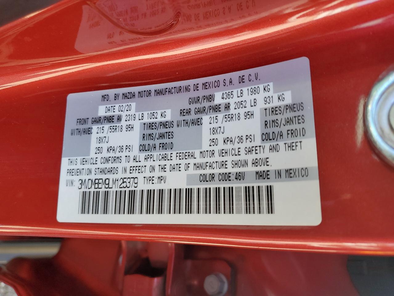 2020 Mazda Cx-30 Premium VIN: 3MVDMBEM9LM125379 Lot: 65645455