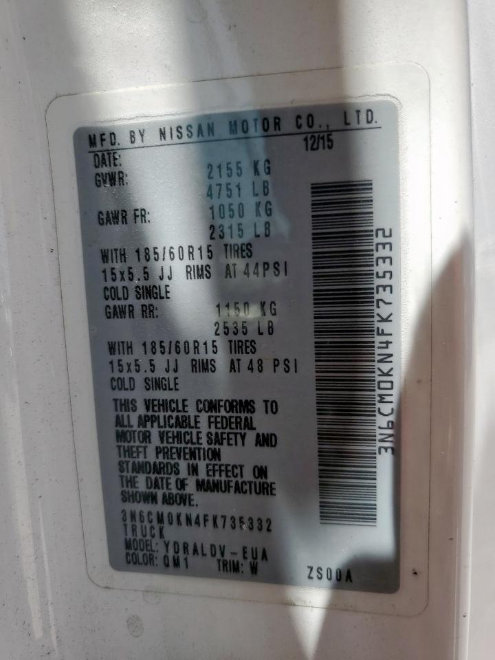 2015 Nissan Nv200 2.5S VIN: 3N6CM0KN4FK735332 Lot: 66155185