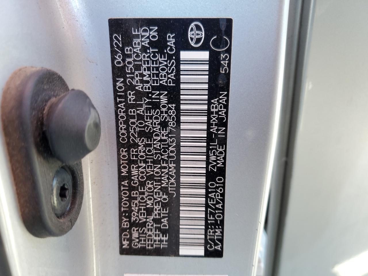 2022 Toyota Prius Night Shade VIN: JTDKAMFU0N3178584 Lot: 66530765