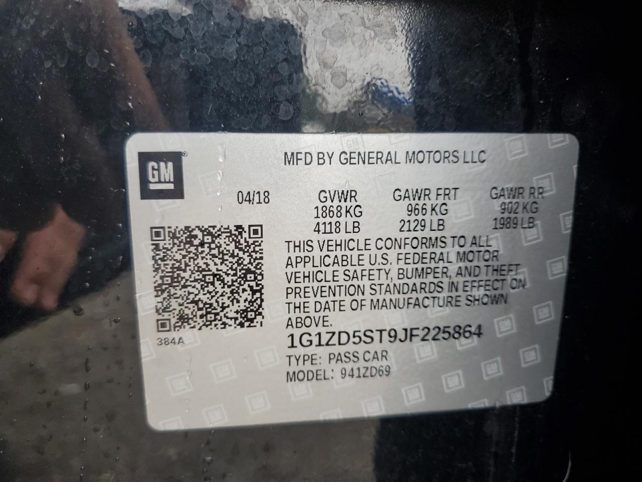 2018 Chevrolet Malibu Lt VIN: 1G1ZD5ST9JF225864 Lot: 63697475