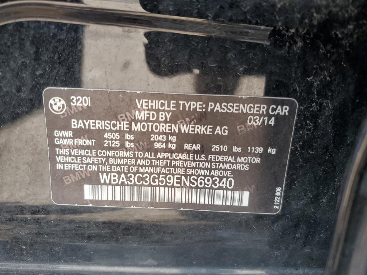 2014 BMW 320 I xDrive VIN: WBA3C3G59ENS69340 Lot: 62876285