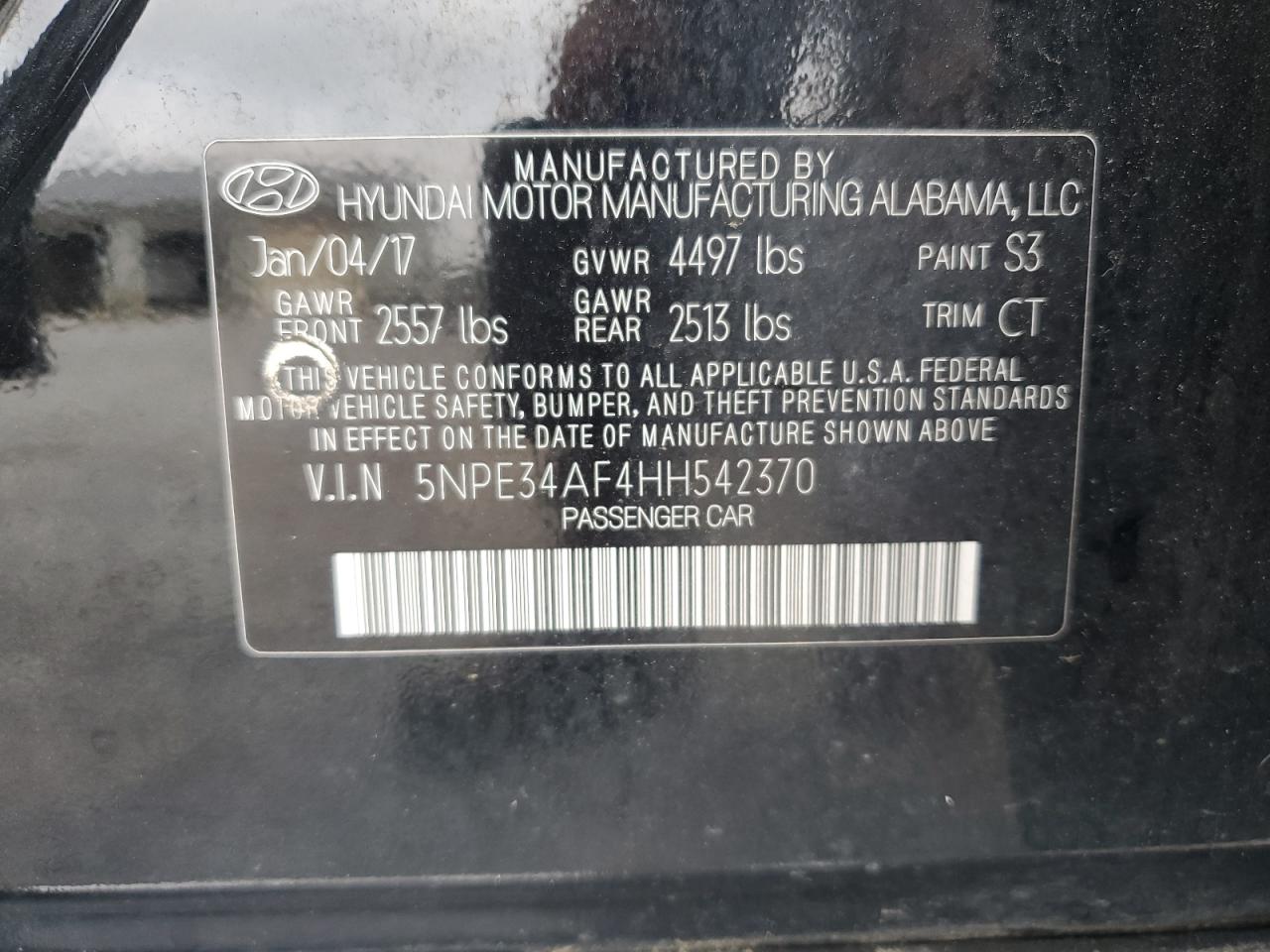 2017 Hyundai Sonata Sport VIN: 5NPE34AF4HH542370 Lot: 65129935
