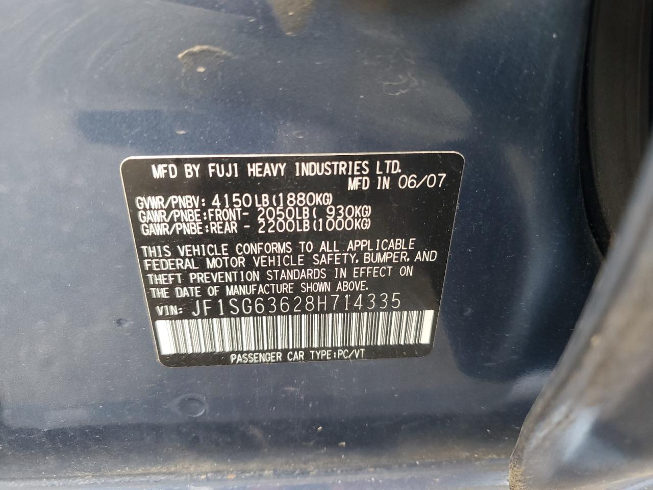 2008 Subaru Forester 2.5X VIN: JF1SG63628H714335 Lot: 64931435