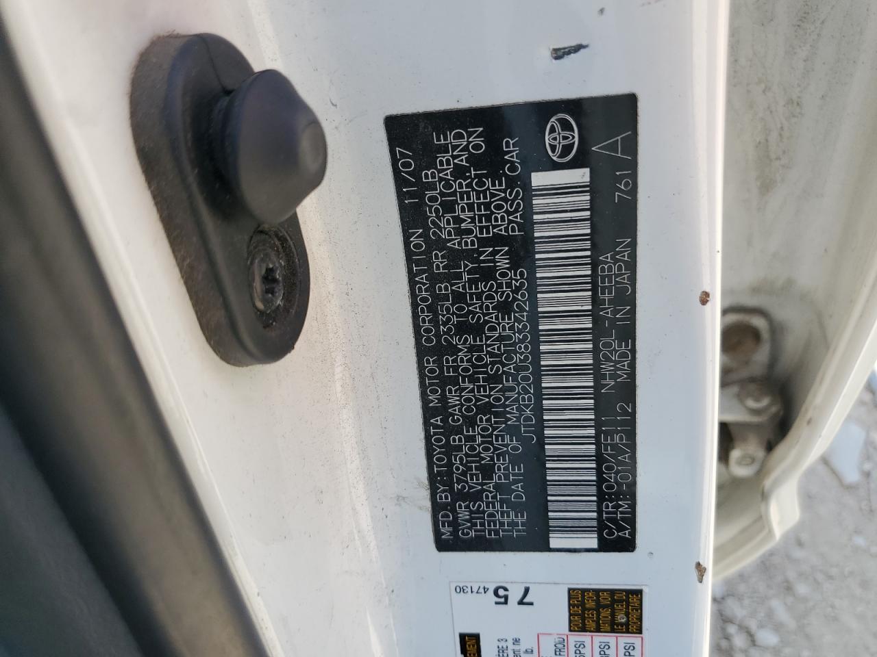 2008 Toyota Prius VIN: JTDKB20U383342635 Lot: 64577585