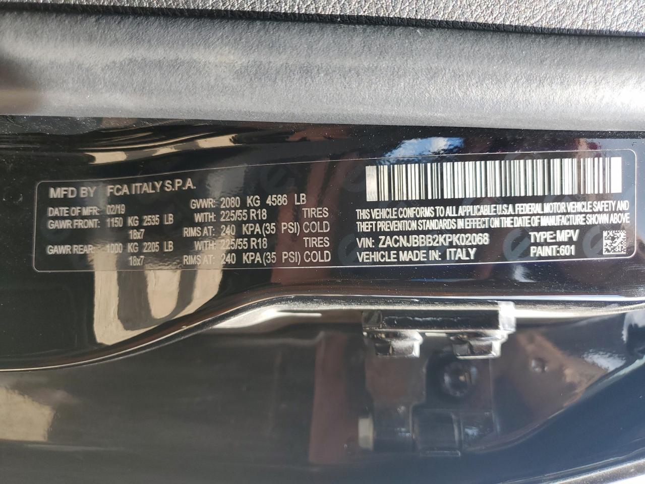 2019 Jeep Renegade Latitude VIN: ZACNJBBB2KPK02068 Lot: 63382175