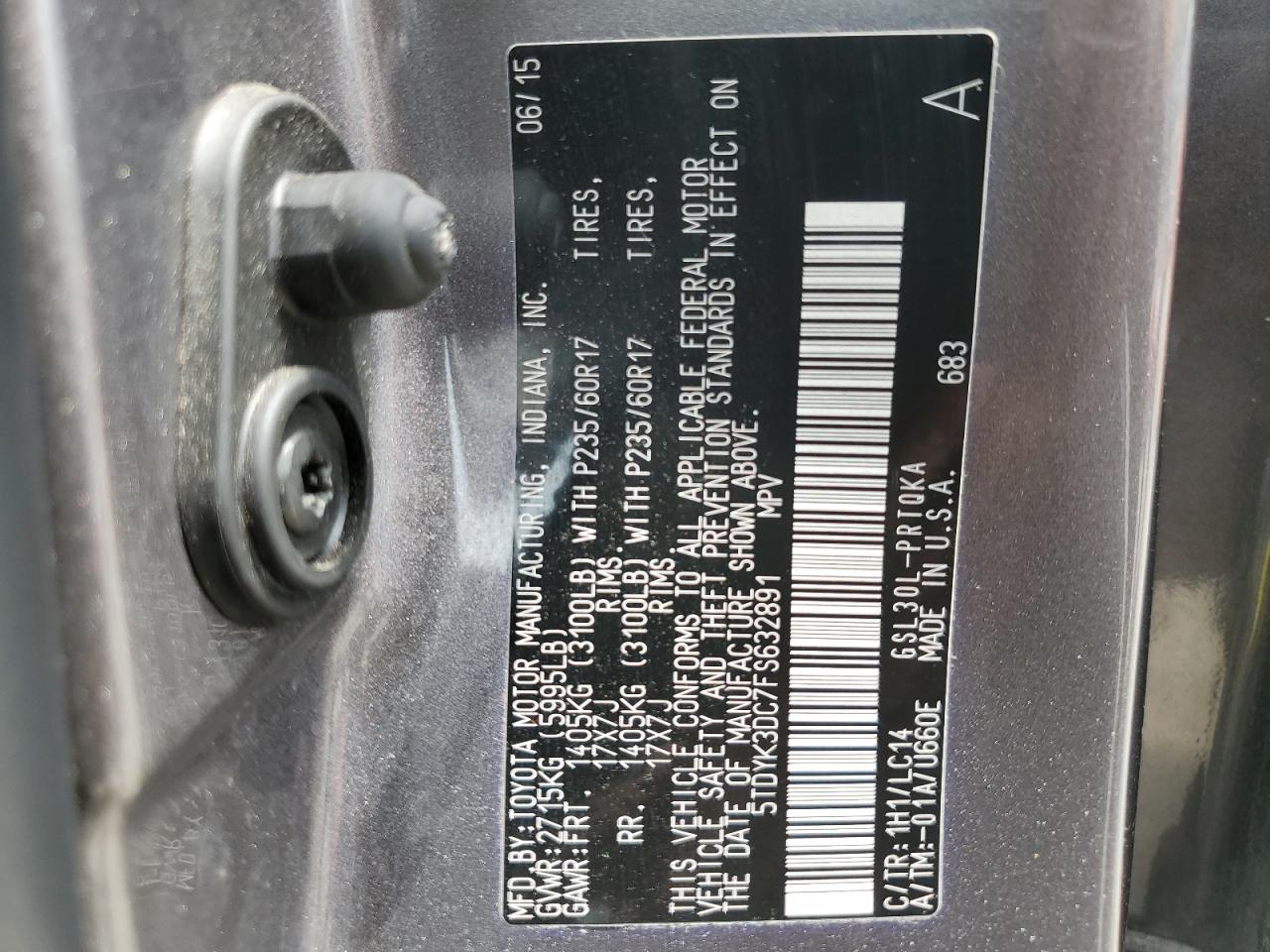 2015 Toyota Sienna Xle VIN: 5TDYK3DC7FS632891 Lot: 64822295