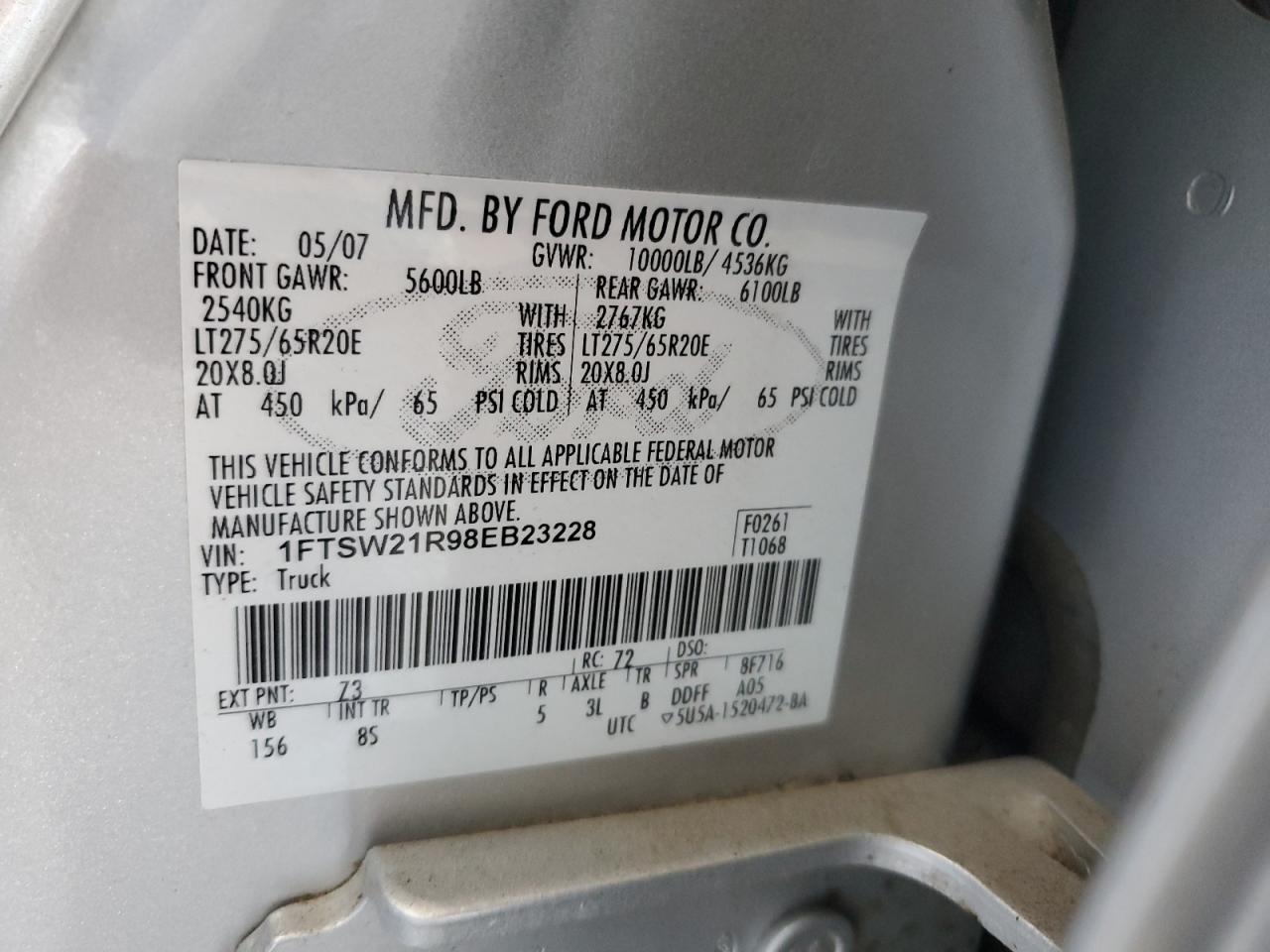 2008 Ford F250 Super Duty VIN: 1FTSW21R98EB23228 Lot: 65044915