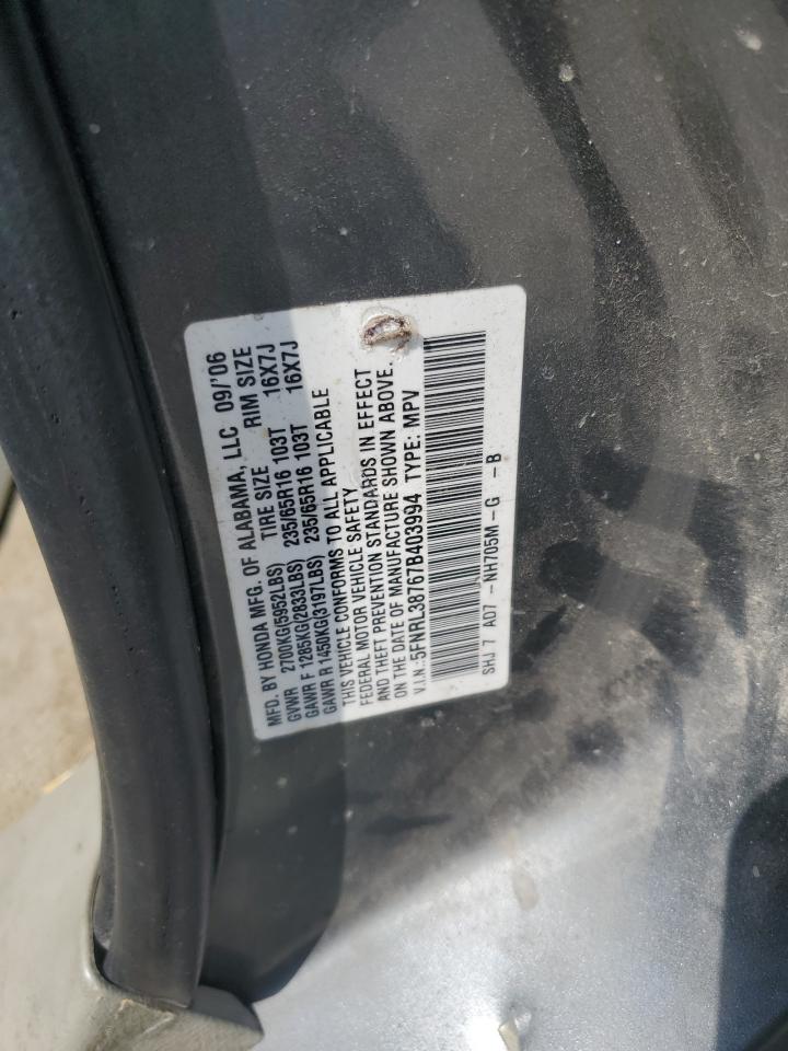 2007 Honda Odyssey Exl VIN: 5FNRL38767B403994 Lot: 62497335