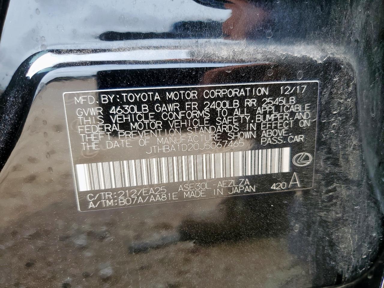 2018 Lexus Is 300 VIN: JTHBA1D20J5067465 Lot: 63666045