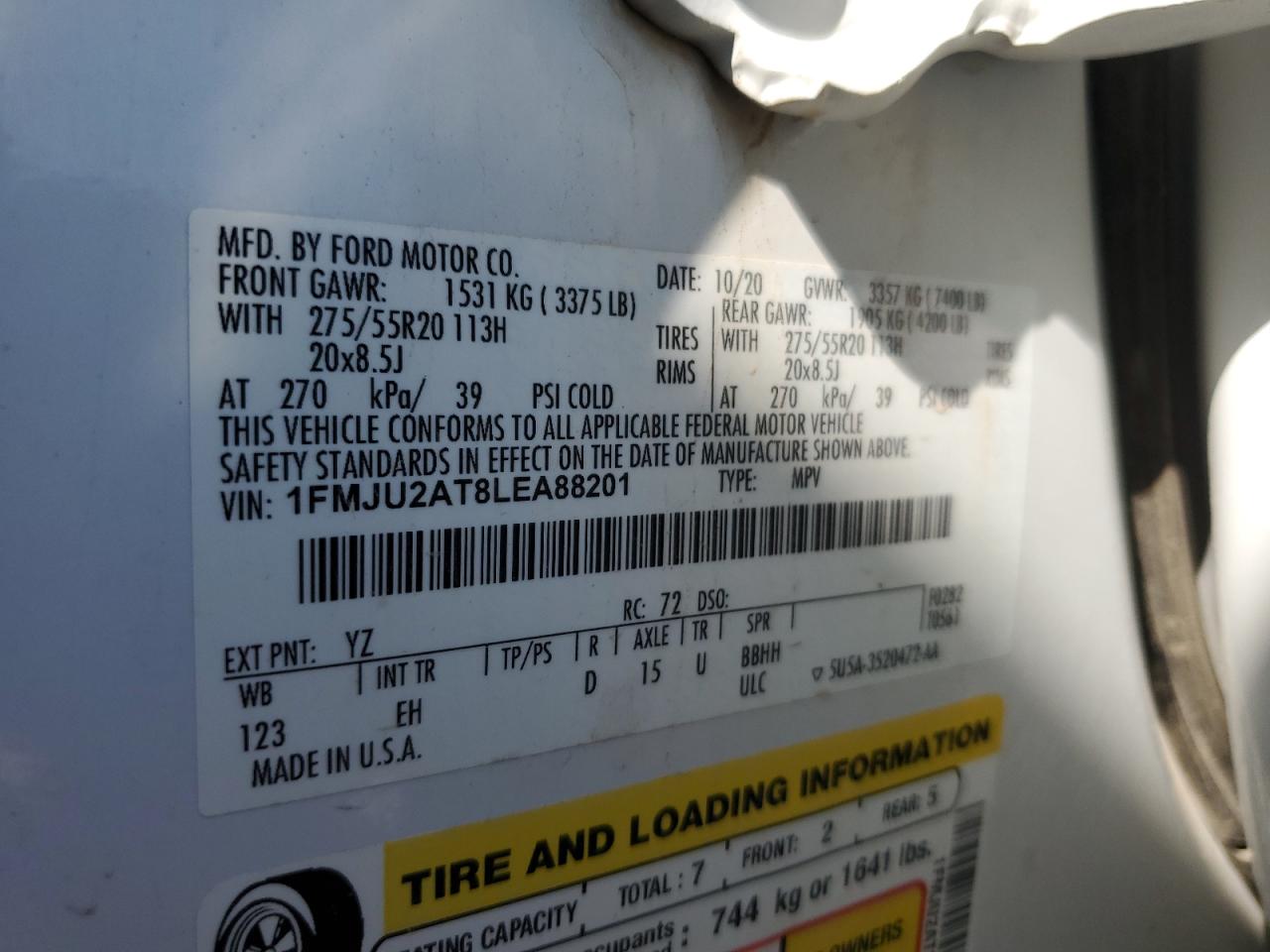 2020 Ford Expedition Limited VIN: 1FMJU2AT8LEA88201 Lot: 65334915