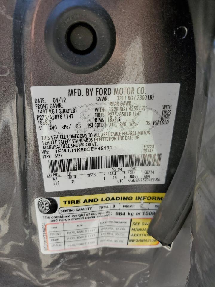 2012 Ford Expedition Limited VIN: 1FMJU1K56CEF45131 Lot: 65918525