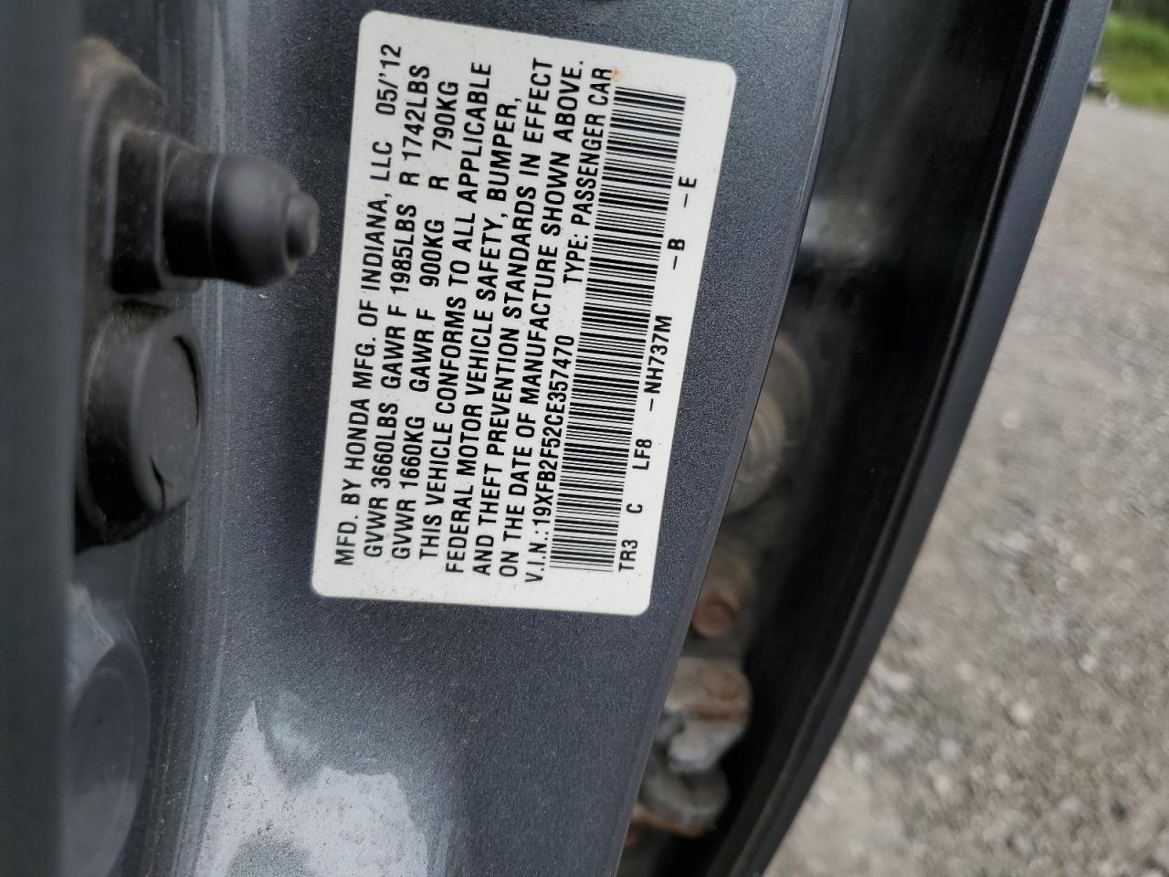 2012 Honda Civic Lx VIN: 19XFB2F52CE357470 Lot: 64608775
