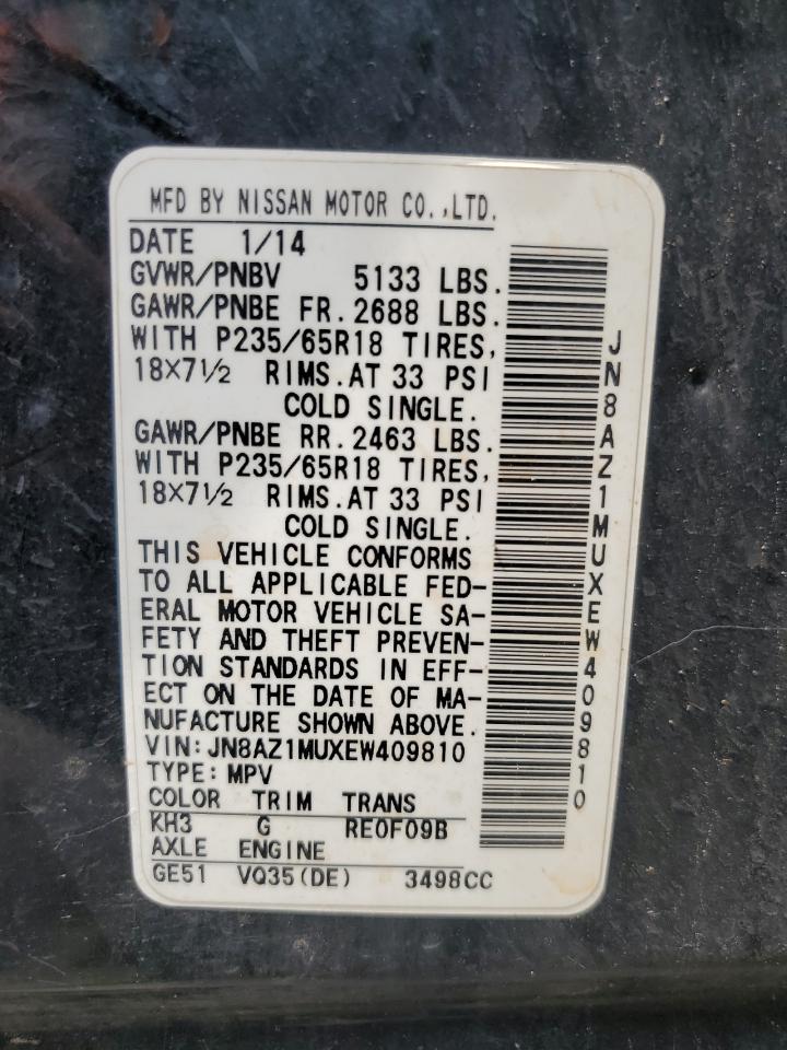 2014 Nissan Murano S VIN: JN8AZ1MUXEW409810 Lot: 65164375