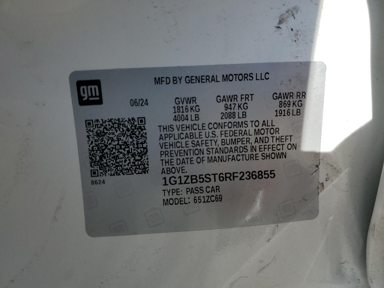 1g1zb5st6rf236855 1G1ZB5ST6RF236855 2024 Chevrolet Malibu Ls