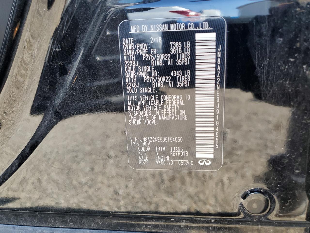 2018 Infiniti Qx80 Base VIN: JN8AZ2NE9J9194555 Lot: 64678415