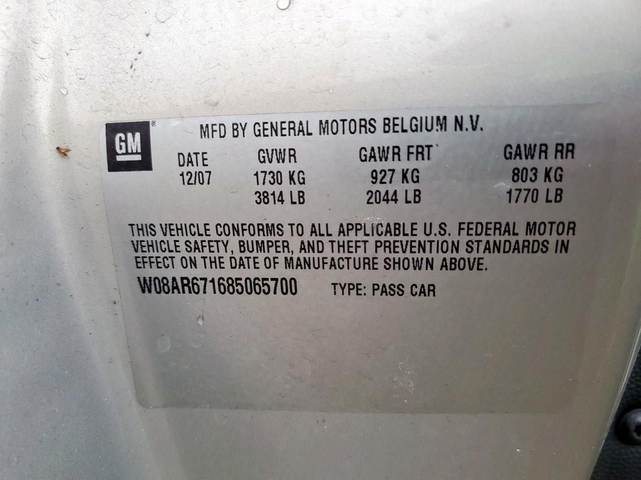 2008 Saturn Astra Xe VIN: W08AR671685065700 Lot: 63814125
