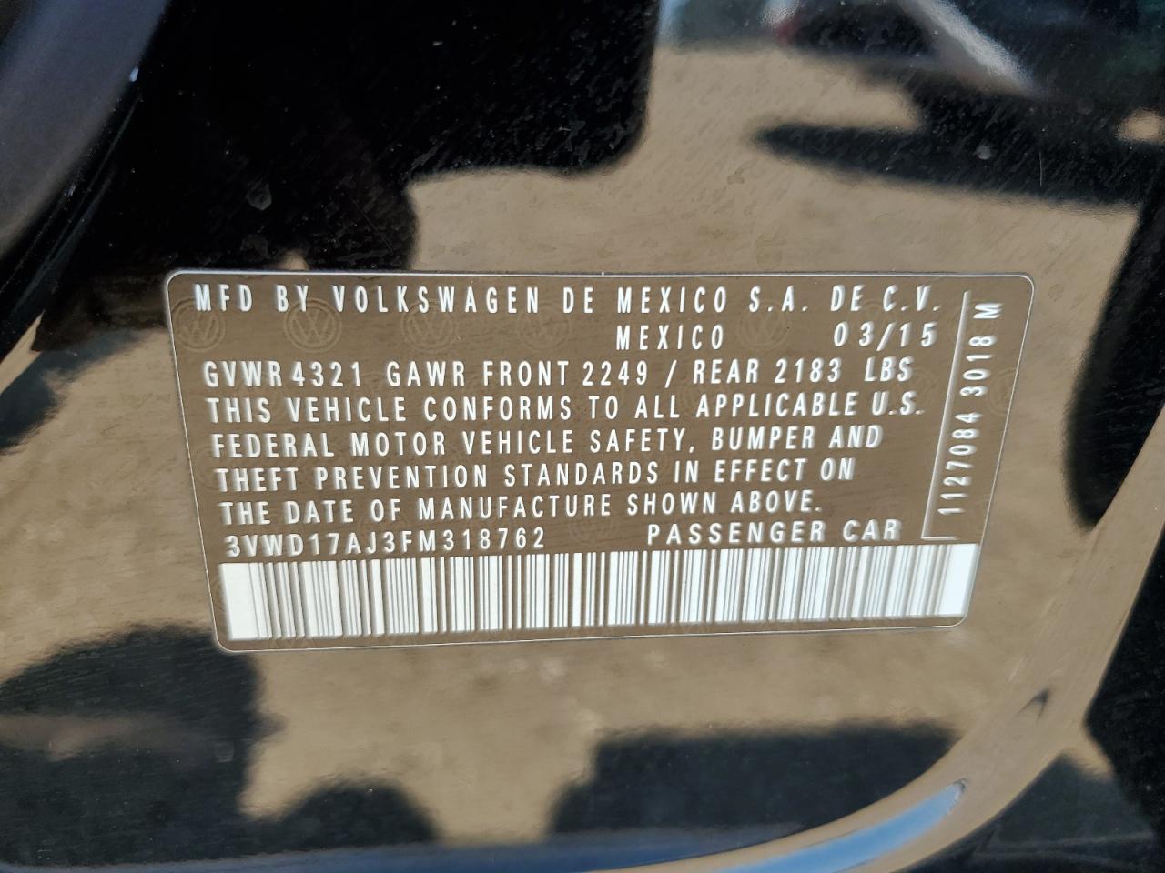 2015 Volkswagen Jetta Se VIN: 3VWD17AJ3FM318762 Lot: 65251965