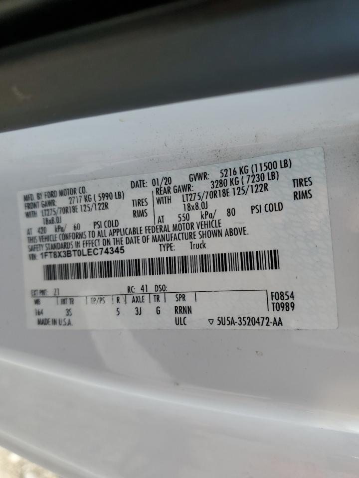 2020 Ford F350 Super Duty VIN: 1FT8X3BT0LEC74345 Lot: 63004425