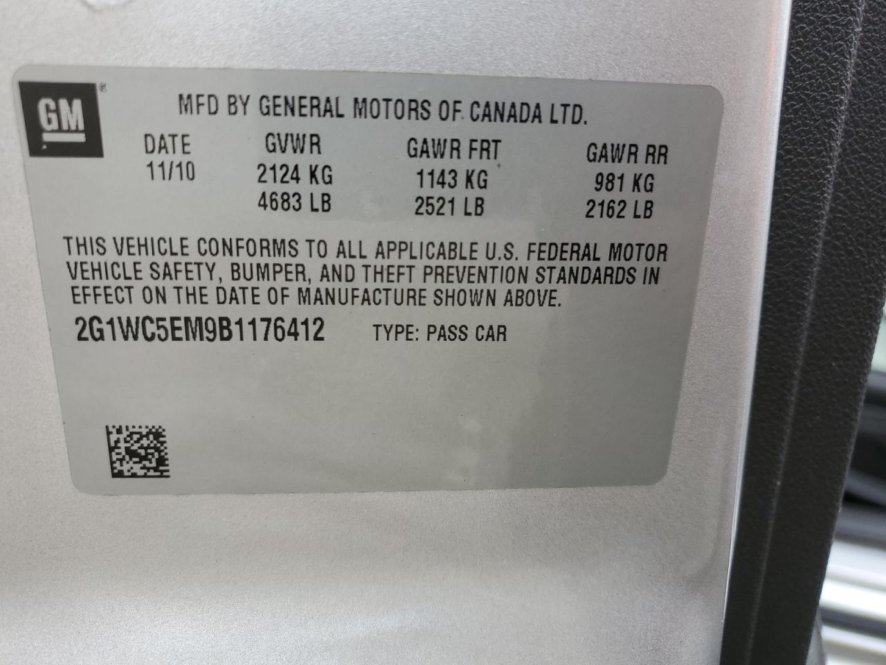 2011 Chevrolet Impala Ltz VIN: 2G1WC5EM9B1176412 Lot: 65386355