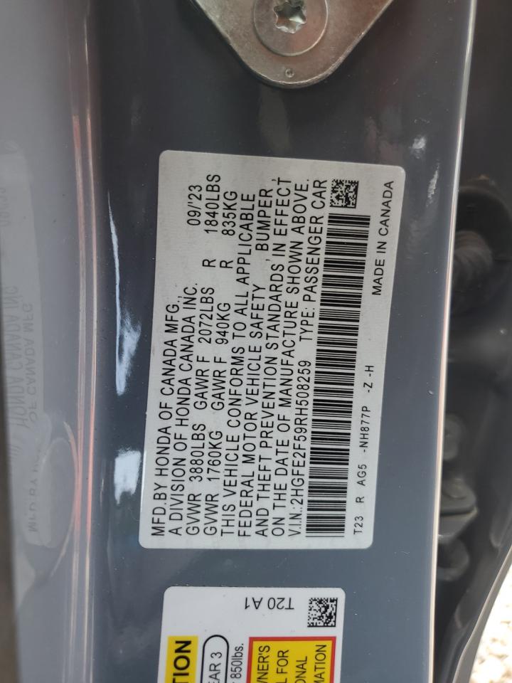 2024 Honda Civic Sport VIN: 2HGFE2F59RH508259 Lot: 64680475