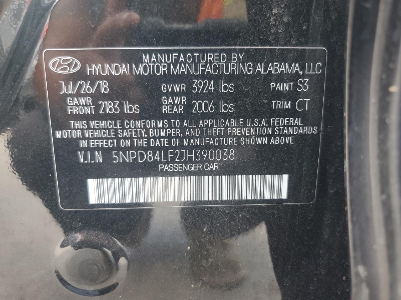 2018 Hyundai Elantra Sel VIN: 5NPD84LF2JH390038 Lot: 65600965