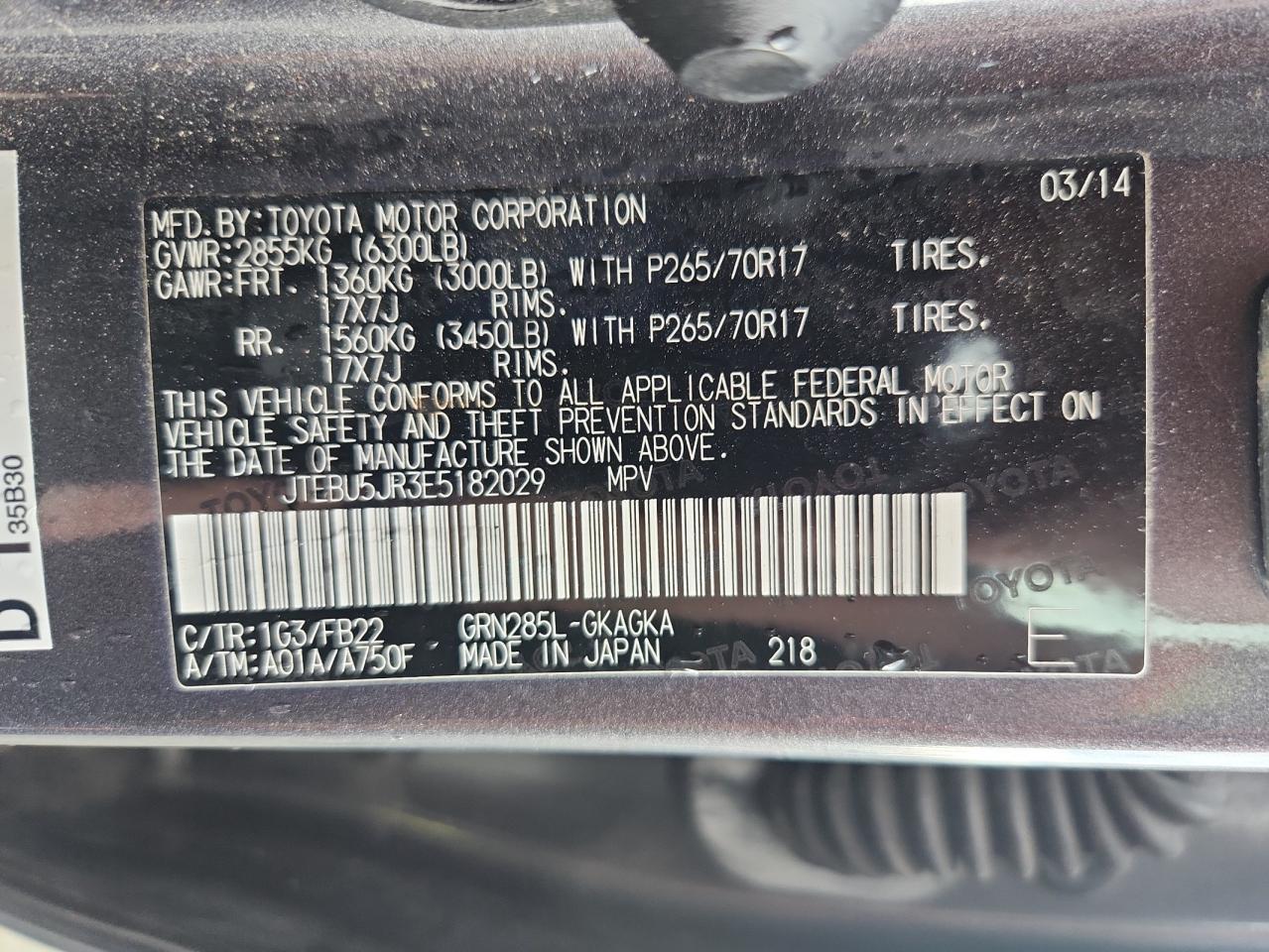 2014 Toyota 4Runner Sr5 VIN: JTEBU5JR3E5182029 Lot: 63753395