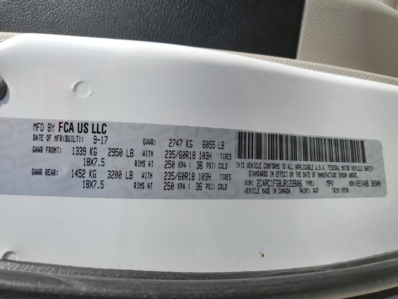 2018 Chrysler Pacifica Touring Plus VIN: 2C4RC1FG8JR122606 Lot: 62815185