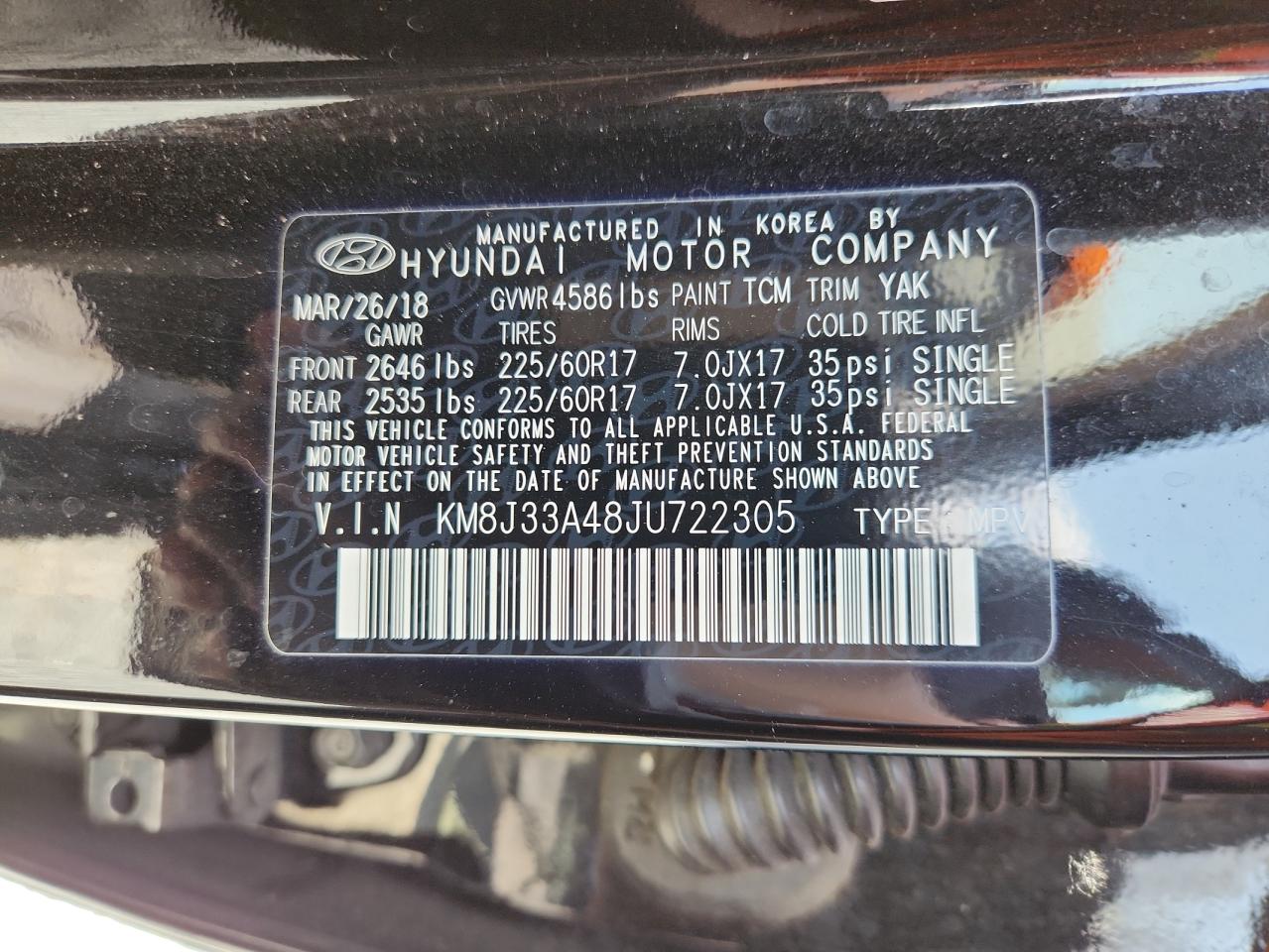 2018 Hyundai Tucson Sel VIN: KM8J33A48JU722305 Lot: 64888145